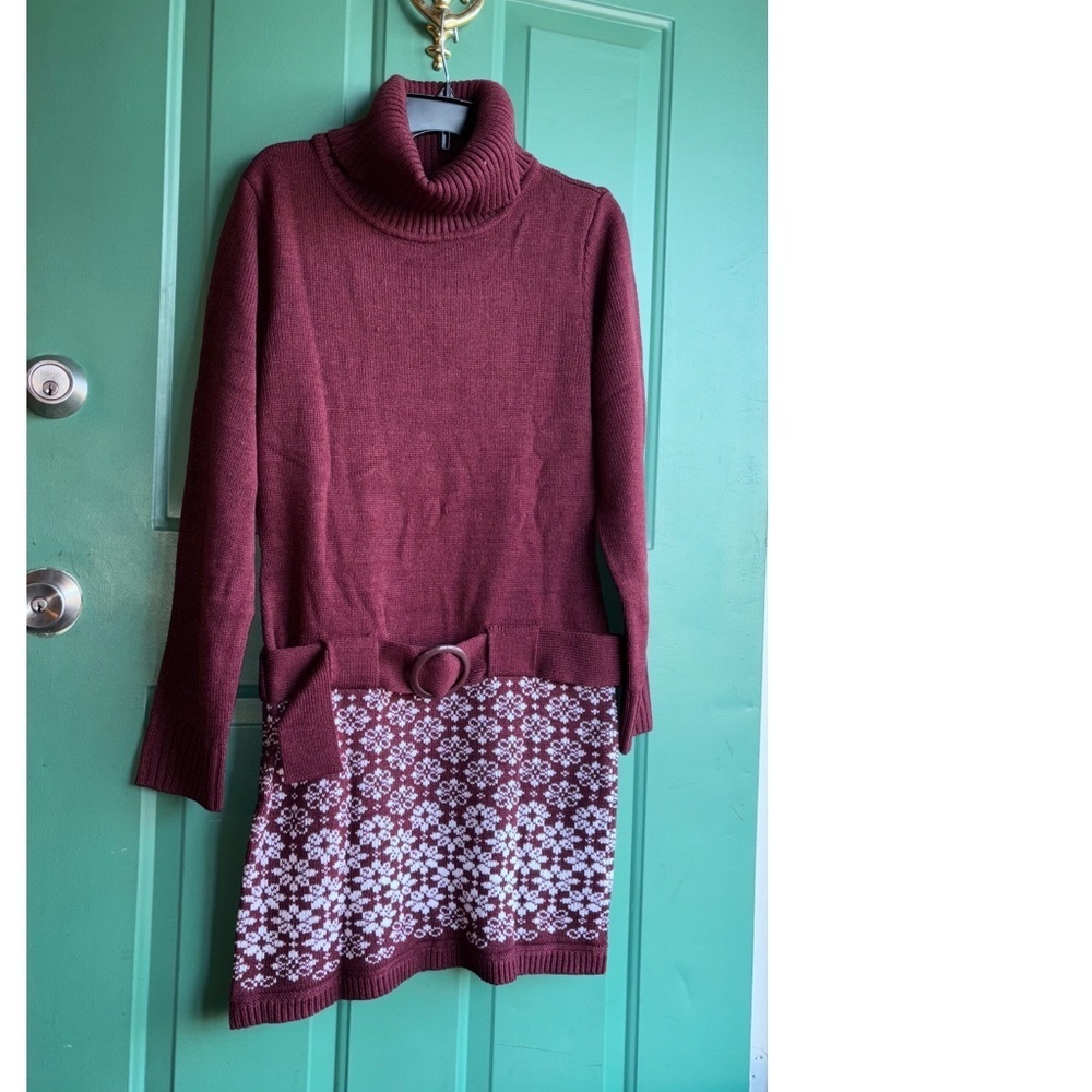 Venus large maroon belted sweater dress